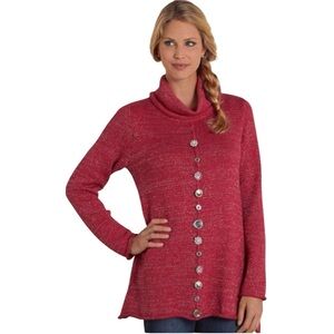 Soft Surroundings Womens Nordic Nights Tunic Sweater Size XL Cowl Neck Red